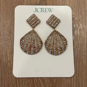 NWT J. Crew Acetate Shell Earrings with Pavé Crystals